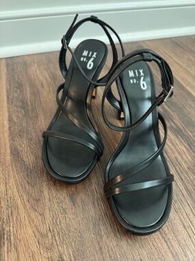 Mix No. 6 Black Strappy Ankle Strap Sandals Party Evening Formal